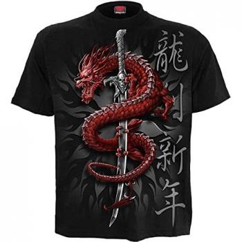 Spiral Oriental Dragon T-Shirt - Black - S to 4XL - for Men