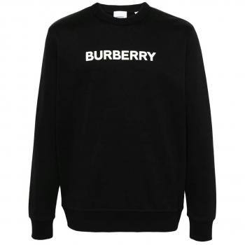 Burberry Men's Cotton Crew-Neck Sweatshirt in Black, Size Medium, Color A1189, Logo Print Sweatshirt with Puff Effect