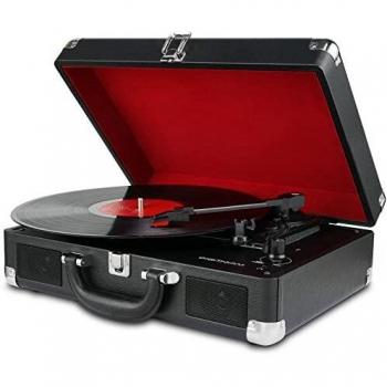 DIGITNOW! Tocadiscos 33/45/78 RPM Seleccionables, Maleta Portátil con 2 Altavoces Integrados, grabador de vinilo a MP3, USB reproductor MP3, entrada AUX y RCA, Negro