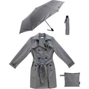 Pack Paraguas plegable automático y Chaqueta trench chubasquero para mujer Don Algodon Luna