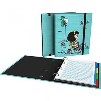Mafalda 88102639. Carpesano de Anillas, A4, Recambio Hojas Cuadrículadas 5x5, Separadores, Sobre Transparente, Lomo Curvo, Carpebook, Colección Mafalda, Bici