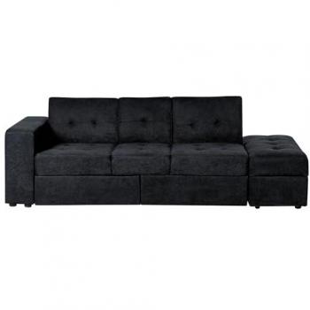 Sofá Cama Seccional Modular Negro con Otomana de Almacenamiento y Cajones Extraíbles Falster