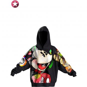 Sudadera Oversize con Capucha Desigual Mickey Mouse para Mujer en Color Negro