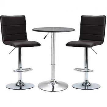 vidaXL Set Mesa Alta y Taburetes de Bar 3 Piezas Cuero Sintético Hogar Jardín Salón Cocina Bricolaje Decoración Diseño Estilo Mobiliario Muebles Negro