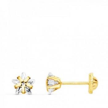 Pendientes de oro 18k con estrella de 5 mm y circonita con garras tornillo.