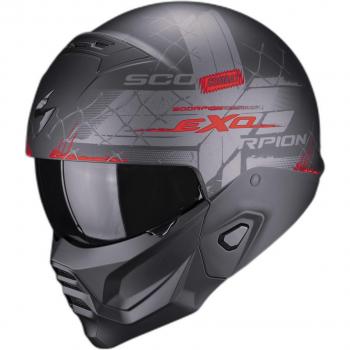 EXO-COMBAT II XENON Casco Modular Matt Black-Rojo con visera desmontable, sistema de ventilación ajustable, interior acolchado y forro antialérgico