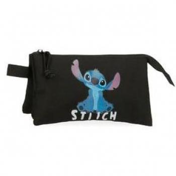 Mochila Escolar Poliéster Disney Stitch Cute Negro con portatodo triple