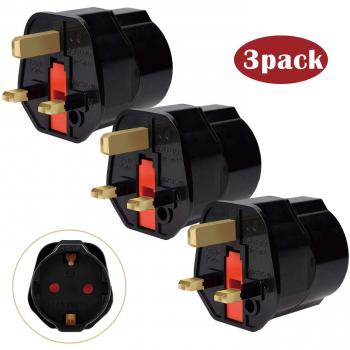 iVoler [3-Unidades] Adaptadores de Viaje Compactos para Inglaterra - Enchufe de Viaje Plug Shuko EU a UK GB Inglaterra - 2 Patas Europa hacia 3 Patas RU - Negro