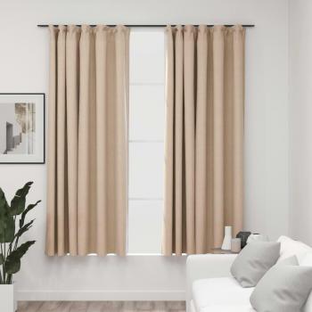 Cortinas Opacas Día y Noche con Ganchos Look de Lino 2 Piezas Beige 140x175cm