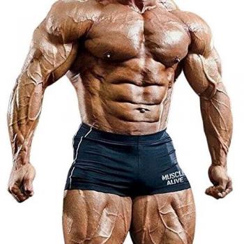 Muscle Alive Hombre Gimnasia Apretado Entrepierna 4 Culturismo Pantalones Cortos de poliéster y Lycra Ma Negro L