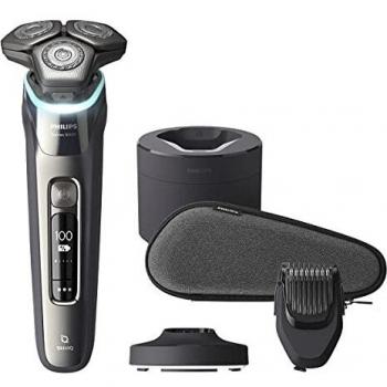 Afeitadora Eléctrica Philips Serie 9000 Wet & Dry con Sensor de Presión, Doble Cuchilla SteelPrecision, Base de Limpieza y Perfilador de Barba