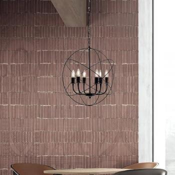 Lámpara colgante deco de hierro negro y oro con seis luces, dimensiones 51x h55 cm