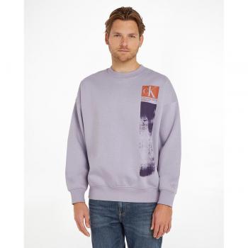Calvin Klein Men's Purple Modern Brushstroke Crew Neck Sweatshirt