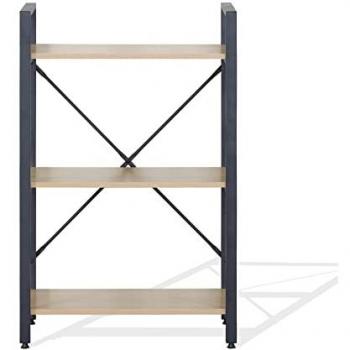 Estantería Baja Moderna de Metal y Madera con 3 Estantes en Negro y Beige - Mobili Rebecca