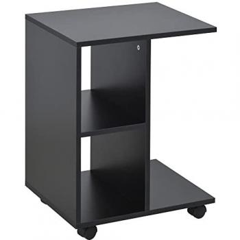 Mesita Auxiliar Moderno HOMCOM Mesa Auxiliar en Forma de C con Ruedas Estantes Abiertos para Salón Dormitorio 45x35x58 cm Negro