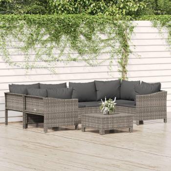 7-Piece Grey Poly Rattan Garden Lounge Set with Cushions