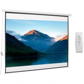 HOMCOM Pantalla de Proyector Eléctrica 120 Pulgadas 244x183 Cm Blanco, Pantalla de proyección portátil formato 4:3 con mando a distancia, ideal para cine en casa y presentaciones,