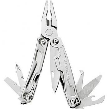 Leatherman Rev - Multiherramienta de bolsillo, 14 herramientas, hoja bloqueable para camping y bricolaje, de acero inoxidable con alicates, navaja y destornillador, hecho en EE.UU., con funda de nylon