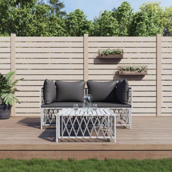 vidaXL 3-Piece White Steel Garden Lounge Set with Cushions