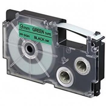 Cinta de escritura CASIO XR-9GN1, 9mm x 8m, negro sobre verde, nielaminada
