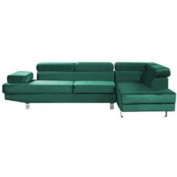 Sofá Esquinero L en Terciopelo Verde de 5 Plazas con Reposacabezas y Reposabrazos Ajustables Estilo Moderno Norrea