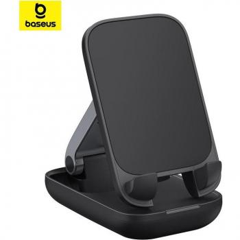 Soporte para smartphone ajustable Baseus Seashell negro, compatible con iPhone 14, 13, 12, Xiaomi, Samsung y Huawei; ideal para teléfono móvil y tableta; diseño ergonómico y portátil