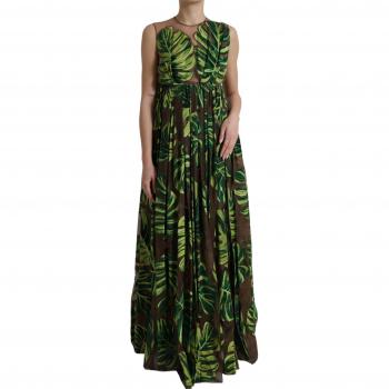Dolce & Gabbana Green Banana Leaf Sleeveless Long Maxi Dress - IT40|S