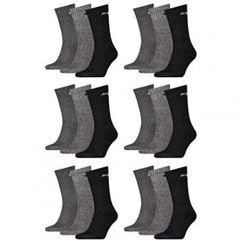 Puma Sport Crew Socks 3-Pack (Dark Grey, Light Grey, Black) Size 39-42