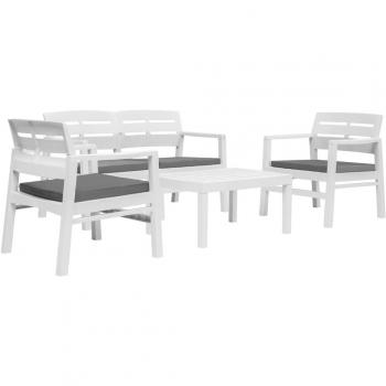 Juego de muebles de jardín Día y Noche 4 piezas plástico blanco