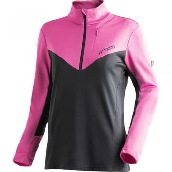 Maier Sports Women's Evii Half Zip Fleece Pullover - Pink Flambé, Size 46/2XL, Warm and Quick-Drying Polyester Midlayer