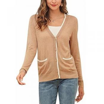 MessBebe Cardigan Mujer Rebeca V Cuello Jersey Invierno con Botones Blusa Manga Larga Chaqueta de Punto Cardigans Mujer Jerseys con Bolsillos