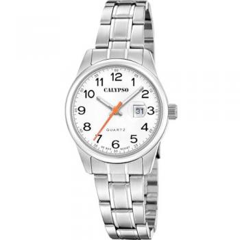 Reloj Calypso K5873/1 Blanco Mujer - Reloj de mujer, acero inoxidable 316L, esfera blanca, caja de acero inoxidable plateado