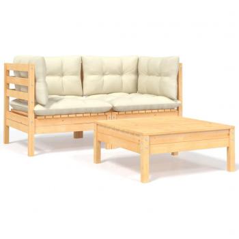 vidaXL 3-Piece Garden Lounge Set with Cream Cushions Solid Pine Wood