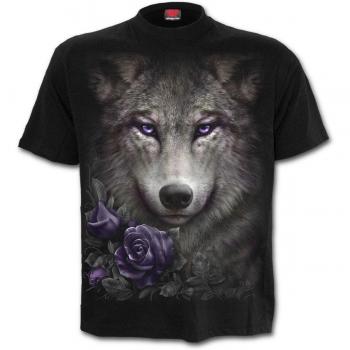 Spiral Gothic Wolf Roses T-Shirt - Black for Men (Sizes M to XXL)