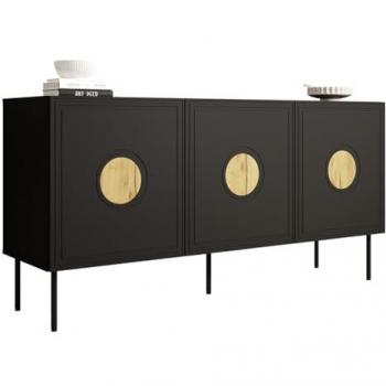 Aparador Charlotte N113 - Aglomerado Laminado y MDF, 151x76x40cm, Diseño Moderno en Negro y Craft Roble