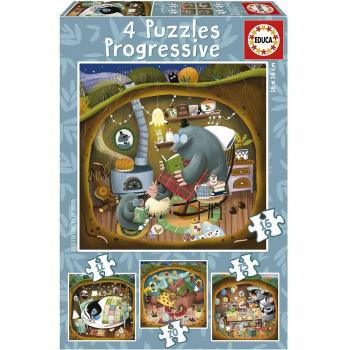 Educa Borrás - Puzzles Progresivos 12+16+20+25 Piezas, Cuentos del Bosque (Ref. 19685)