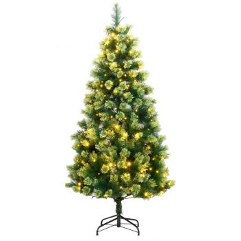 vidaXL 210 cm Artificial Hinged Christmas Tree with 300 LEDs