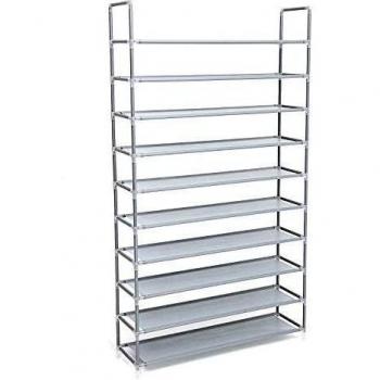SONGMICS Zapatero de 10 Niveles, Organizador de Zapatos, con Capacidad para 50 Pares de Zapatos, para Salón, Armario y Vestíbulo, Tela no Tejida, 100 x 29 x 175 cm, Gris LSR10G