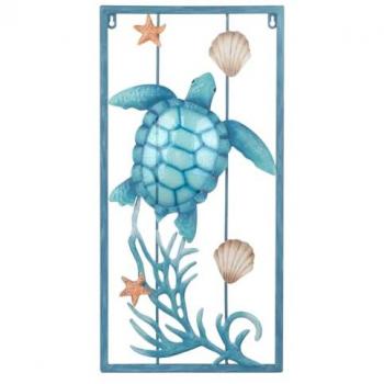Adorno de Pared Jardín Tortuga Apliques de Metal Azul Rectangular 61x31x3cm