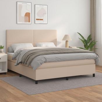 Cama Box Spring con Colchón de Cuero Sintético Cappuccino 180x200cm