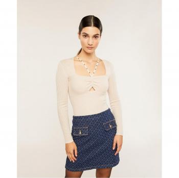 Jersey de mujer de canalé con escote cuadrado