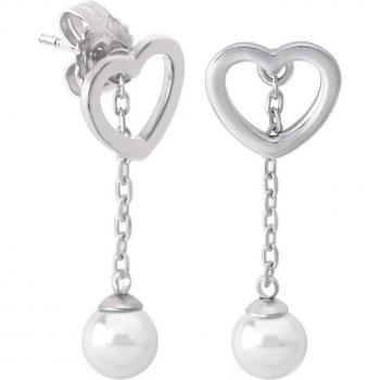 Pendientes Mujer Majorica Pure Love en plata y perla blanca