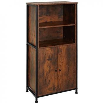 Librería con armario Doncaster 60 x 38 x 125 cm - Librería compacta con armario inferior de estilo industrial, dos compartimentos superiores, armario con puertas magnéticas y estante ajustable