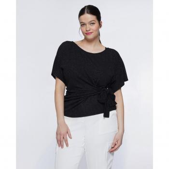 Camiseta de mujer de punto de lúrex anudada