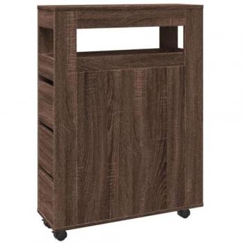 Armario de baño estrecho con ruedas madera marrón roble