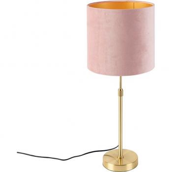 Lámpara de mesa clásica en oro latón con pantalla de terciopelo rosa 25cm