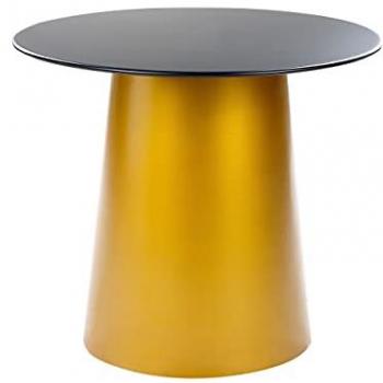 Mesa Auxiliar Glam Redonda de Metal Negro y Dorado 56 x 56 x 48 cm con Acabado en Polvo
