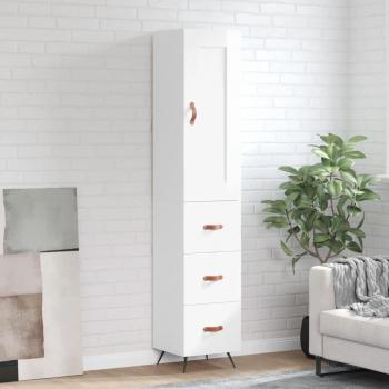 Aparador alto de madera multicapa blanco pulido 34,5x34x180 cm