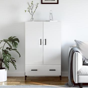 Aparador alto de madera de ingeniería blanco brillo 69,5x31x115 cm - Mueble de Almacenaje para Salón, Buffet, Armario Auxiliar y Armario de Almacenamiento