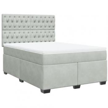 Cama box spring con colchón de terciopelo gris claro 140x200 cm